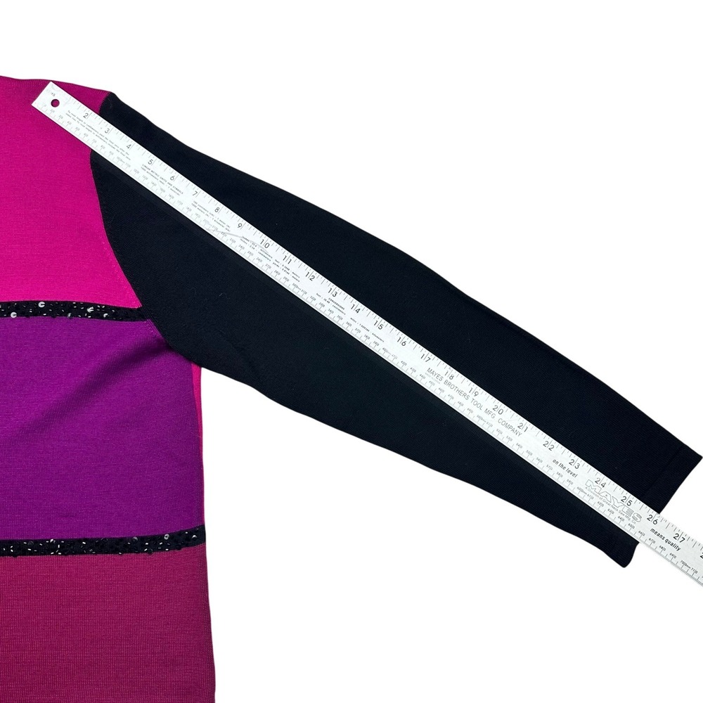 Dunner Stunner Color block‎ Sequin Mock Neck Sweater XL Wool Blend Magenta Black - Picture 3 of 8